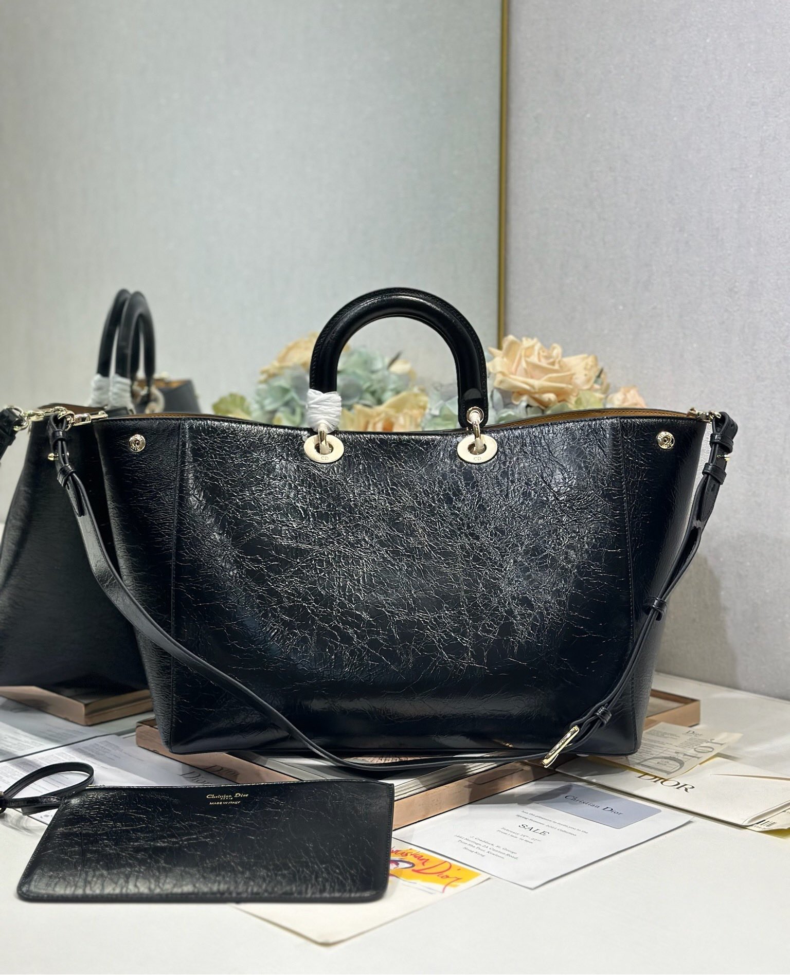 Dior Toujours Black Crinkled Large Tote Bag with CD Lock and Charm 5 i1748594857 6738 4