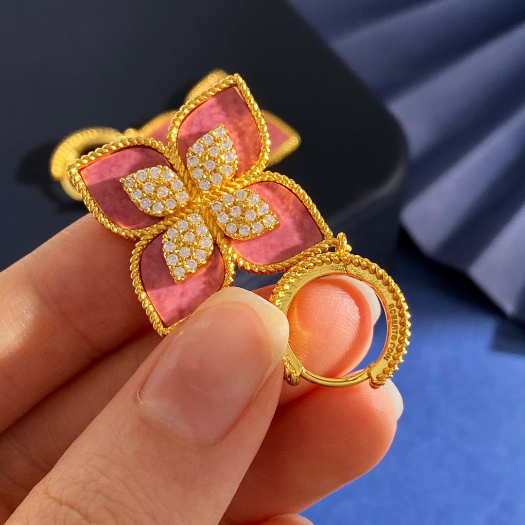  RC80 75 75
Roberto Coin珂瑛 镶钻四瓣花 贝母粉玉髓四叶花 耳坠耳环耳拍 黄铜材