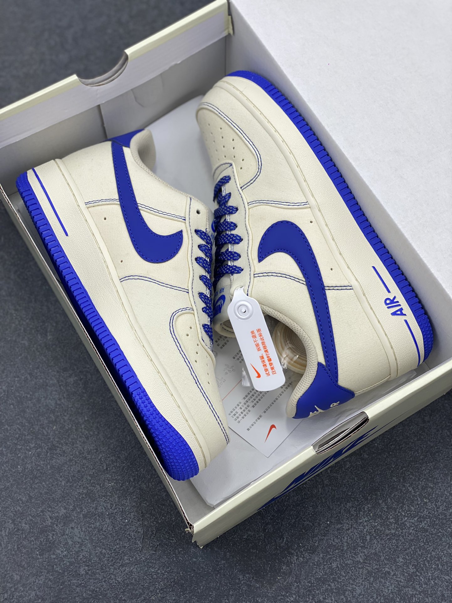 图片[9]-NIke Air Force 1 \’07 米蓝布面 空军一号低帮休闲板鞋 3m反光 进口牛筋布 原楦头原纸板 纯正空军版型 全掌内置全掌气垫 原盒配件 原厂中底钢印 拉帮完美 货号：TQ1456-233 尺码：36 36.5 37.5 38 38.5 39 40 40.5 41 42 42.5 43 44 44.5 45-选品中心