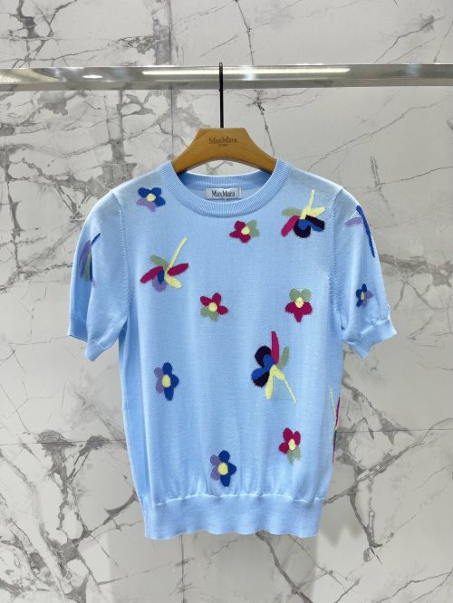 Maxmara Floral Jacquard Knit Top - Round Neck Short Sleeve for Women 1 Maxmara Floral Jacquard Knit Top - Round Neck Short Sleeve for Women