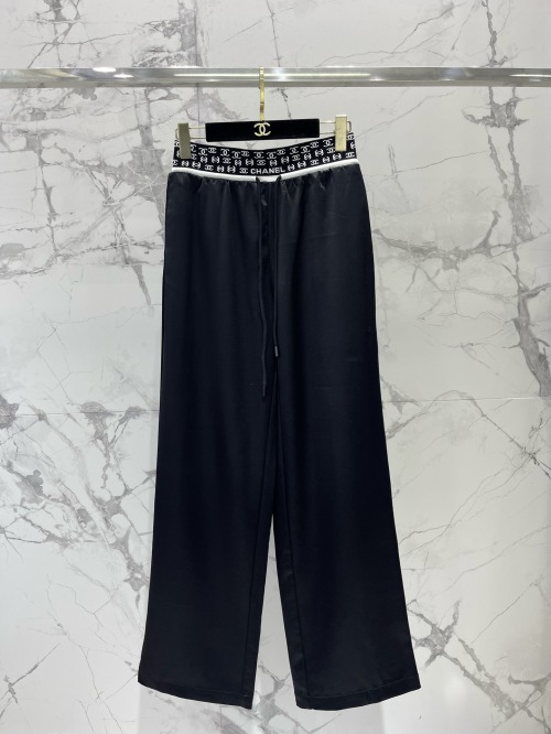 Chanel Women's Black Drawstring Waistband Wide Leg Casual Pants 1 Chanel Women's Black Drawstring Waistband Wide Leg Casual Pants