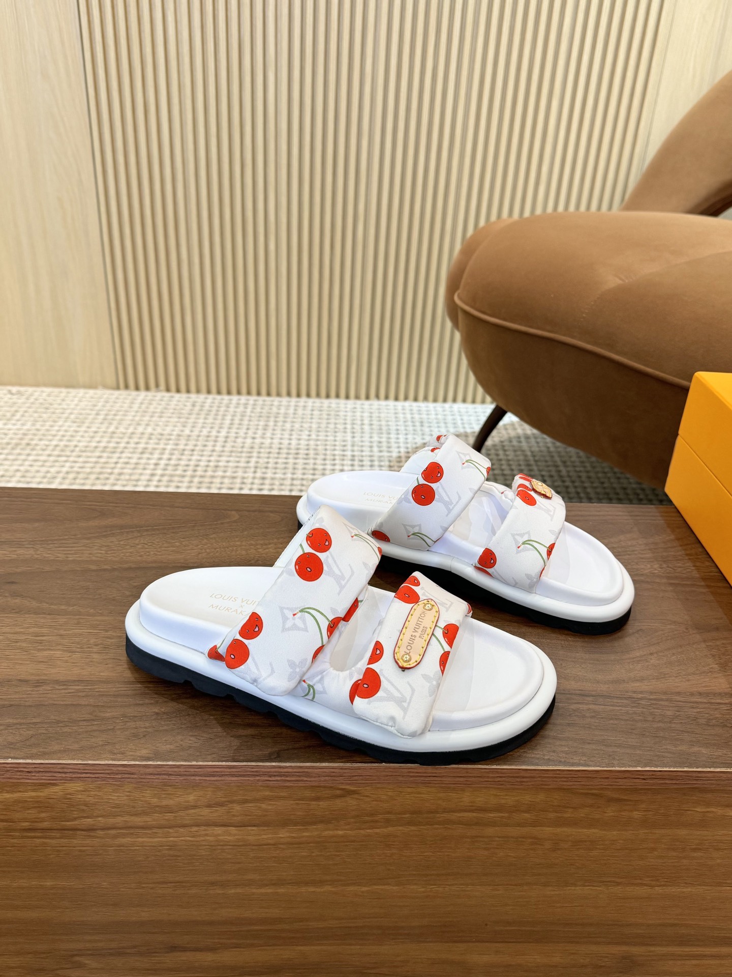 Elegant Cherry Print Slides Sandals For Women, Comfortable Summer Shoes 8 i1748690636 264 6