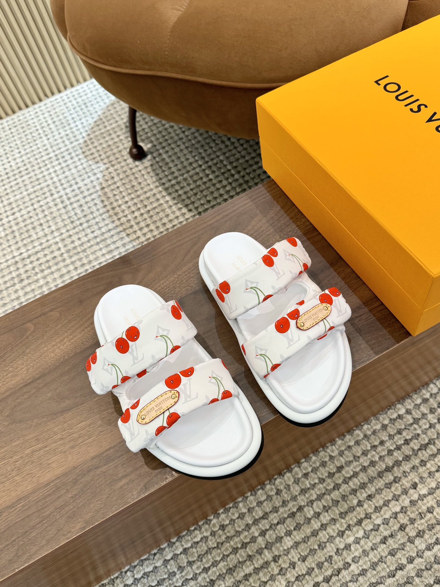 Elegant Cherry Print Slides Sandals For Women, Comfortable Summer Shoes 3 i1748690636 6455 1