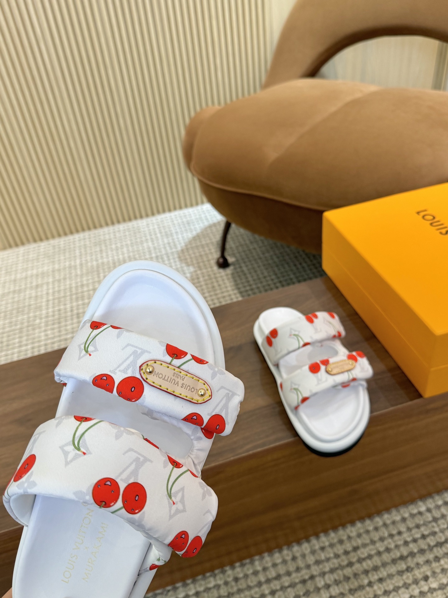 Elegant Cherry Print Slides Sandals For Women, Comfortable Summer Shoes 9 i1748690636 690 7