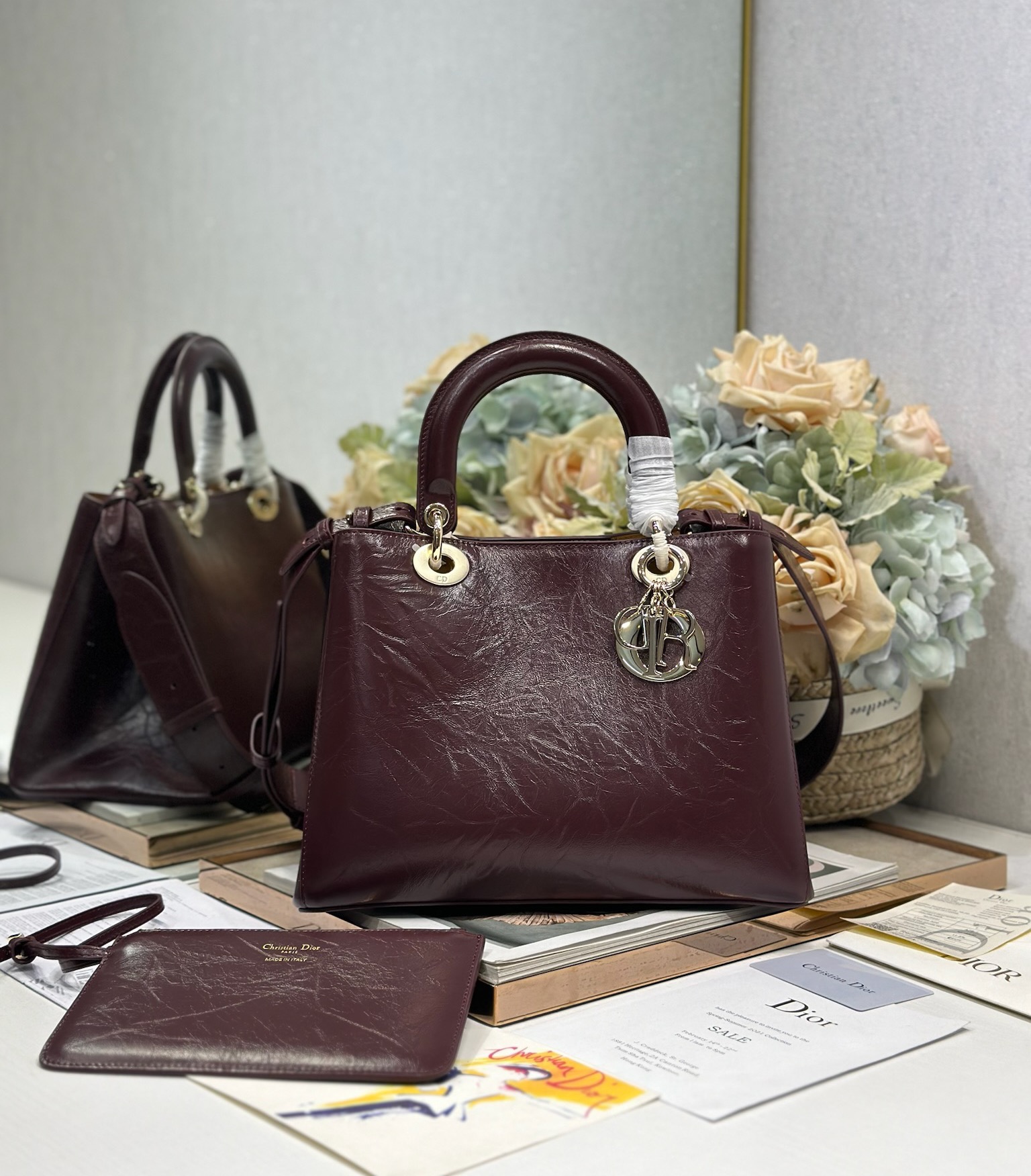 Dior Toujours Medium Wrinkled Burgundy Leather Bag with CD Lock 1 i1748759425 594 0