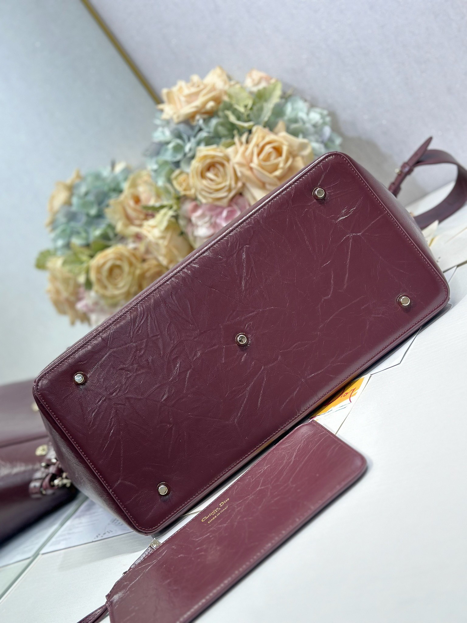 Dior Toujours Large Burgundy Crinkled Leather Tote Bag with CD Lock 7 i1748759797 934 5