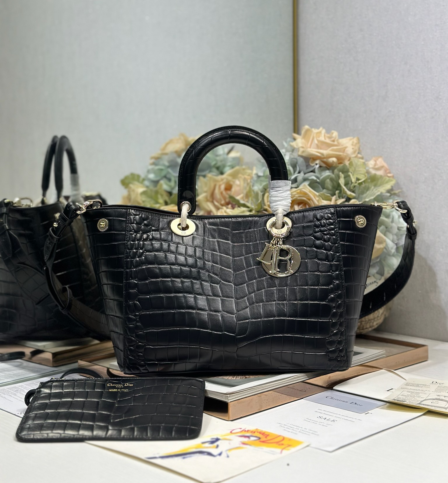 Dior Toujours Medium Bag Black Crocodile Embossed Calfskin, CD Lock Closure 10 i1748760211 1562 7