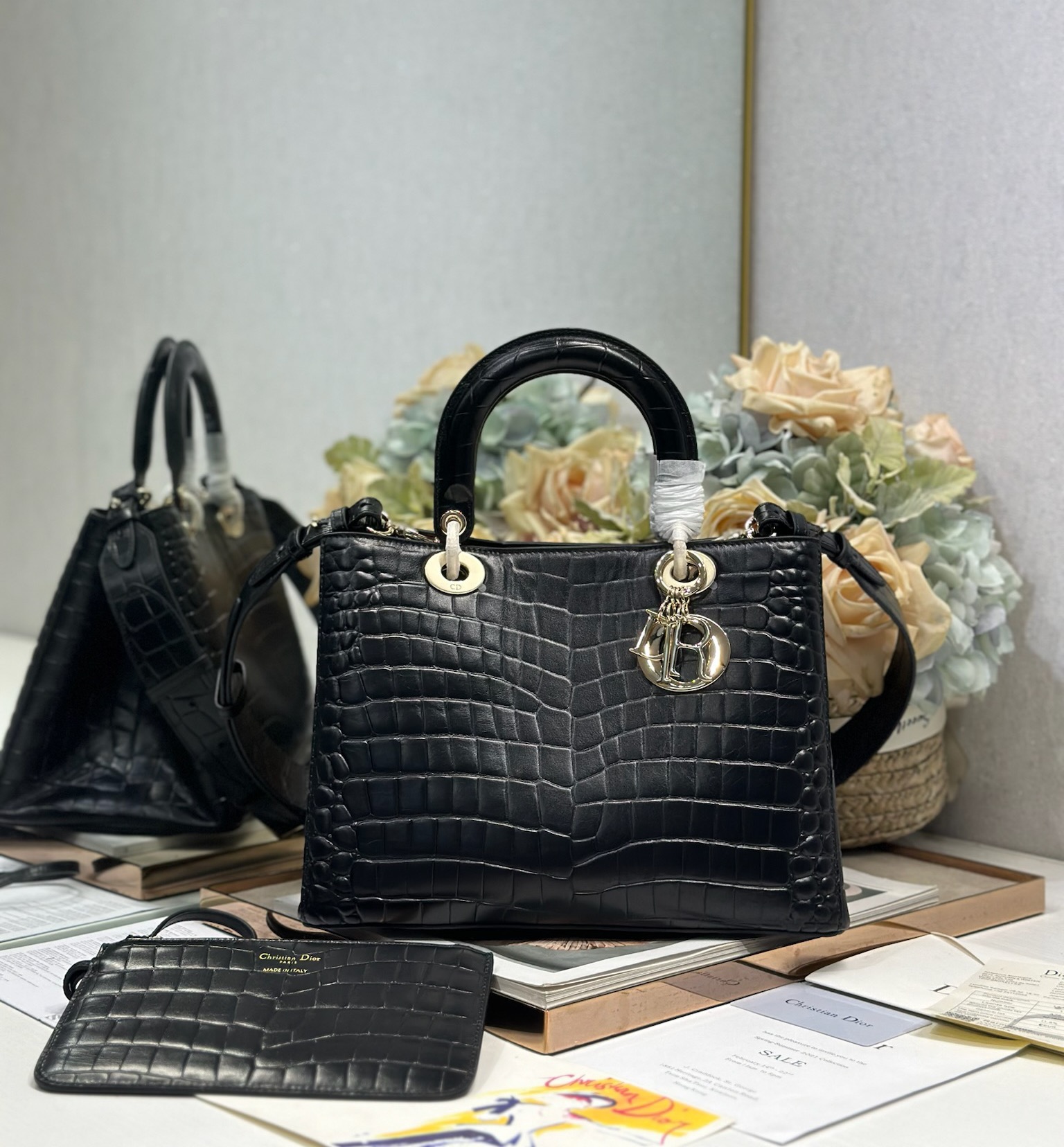 Dior Toujours Medium Bag Black Crocodile Embossed Calfskin, CD Lock Closure 2 i1748760211 2120 0