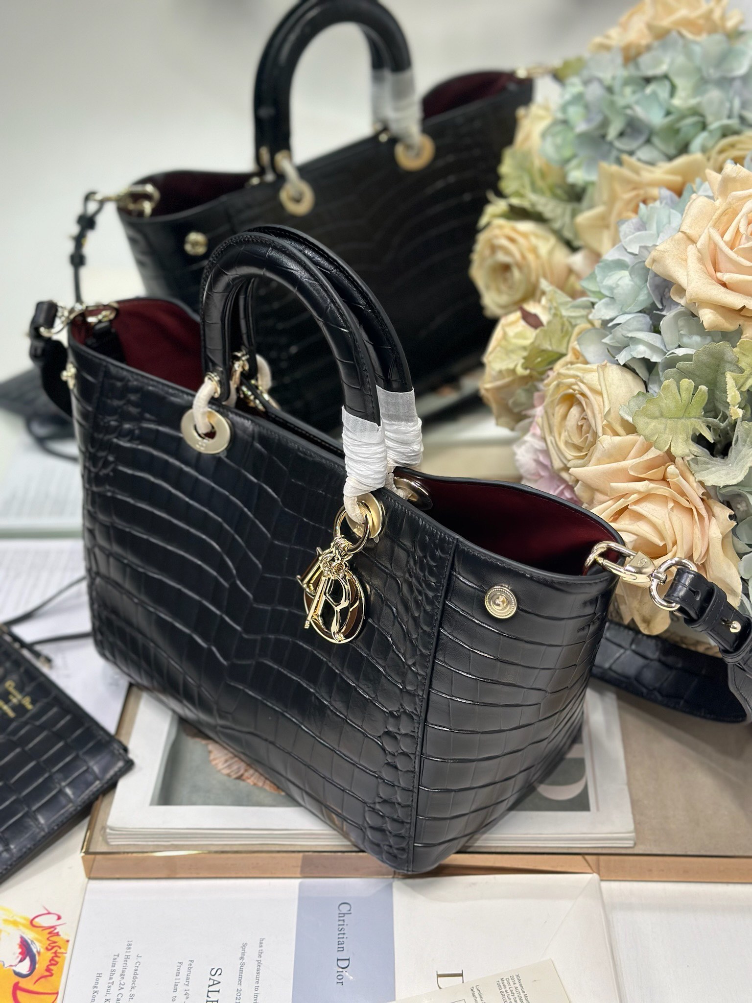 Dior Toujours Medium Bag Black Crocodile Embossed Calfskin, CD Lock Closure 3 i1748760211 9132 1