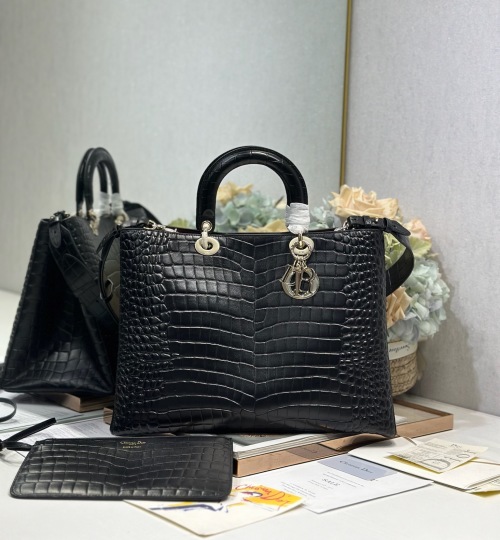Dior Toujours Large Black Alligator-Embossed Bag with CD Lock and Charms 1 Dior Toujours Large Black Alligator-Embossed Bag with CD Lock and Charms
