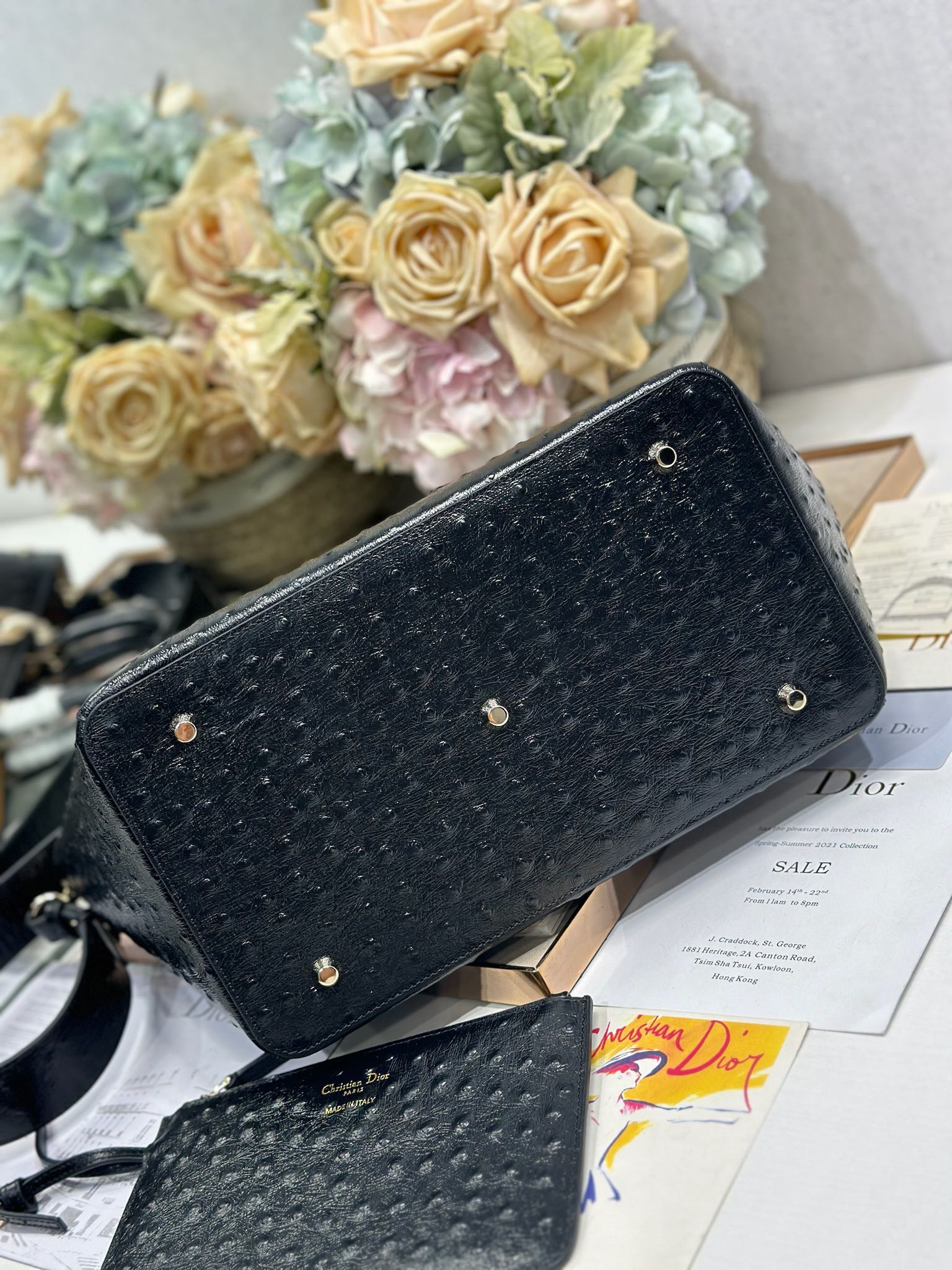 Dior Toujours Medium Bag: Black Ostrich-Effect Leather, CD Lock Closure 6 i1748761006 3385 4