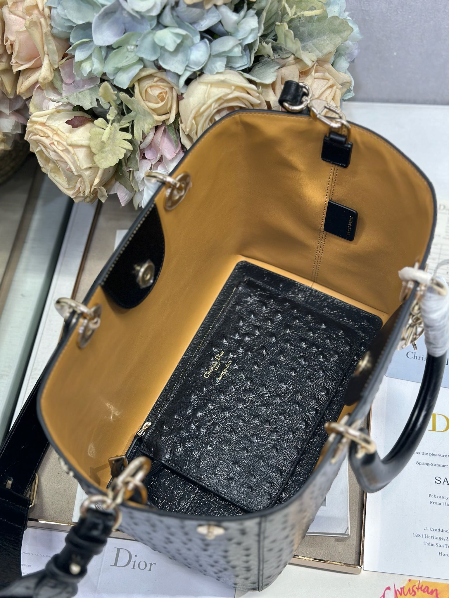 Dior Toujours Medium Bag: Black Ostrich-Effect Leather, CD Lock Closure 7 i1748761006 835 5