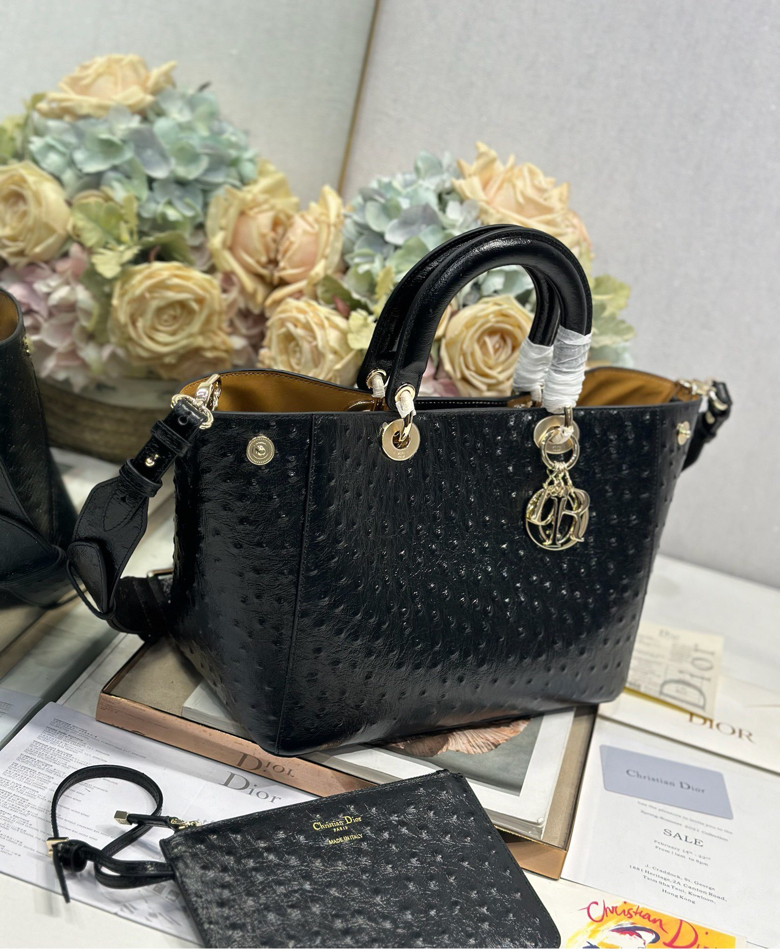 Dior Toujours Medium Bag: Black Ostrich-Effect Leather, CD Lock Closure 3 i1748761006 9620 1