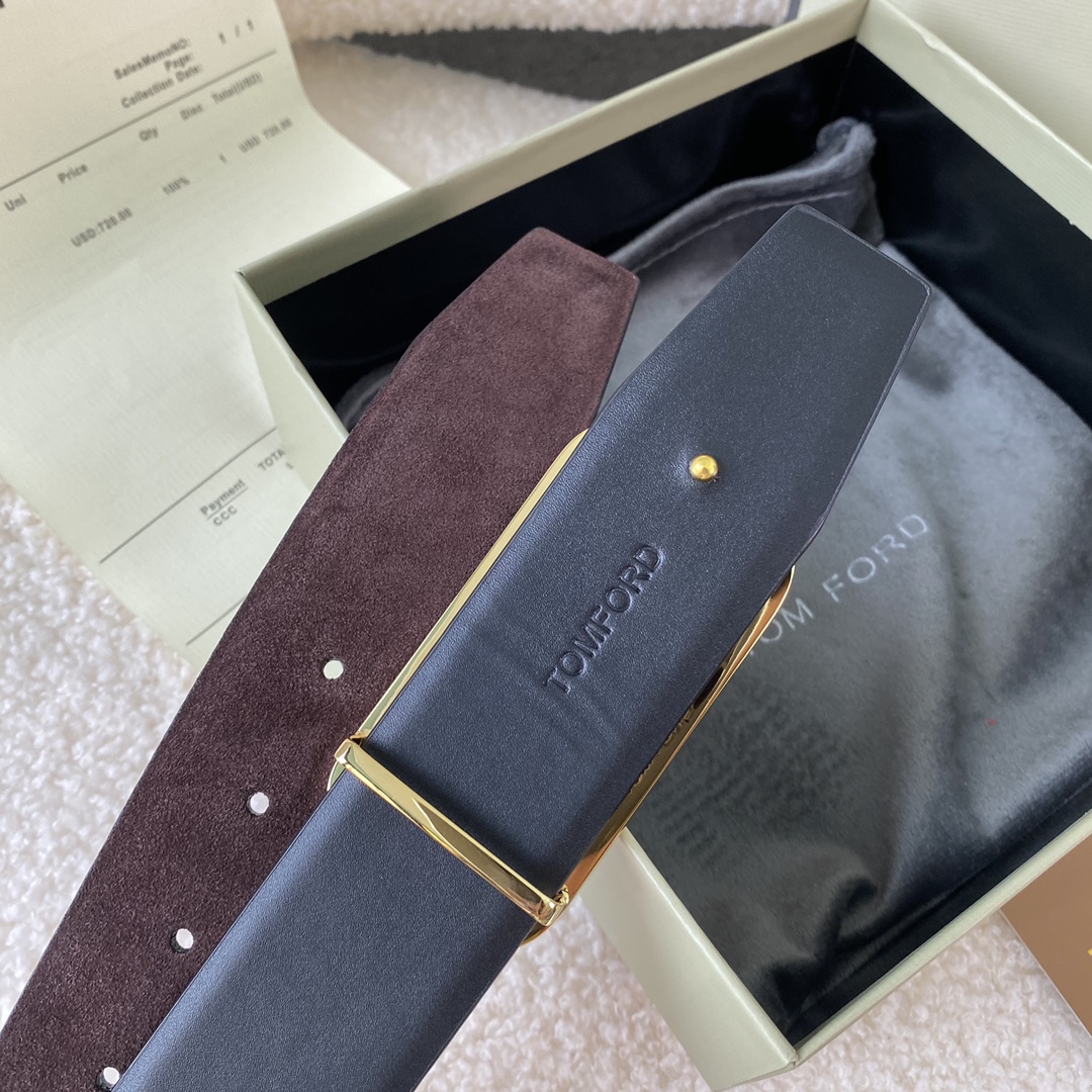   TOM FORD 汤姆福特。新品高端双面小牛皮，简约商务男士腰带，4.0cm宽，双面使用，配原版包装