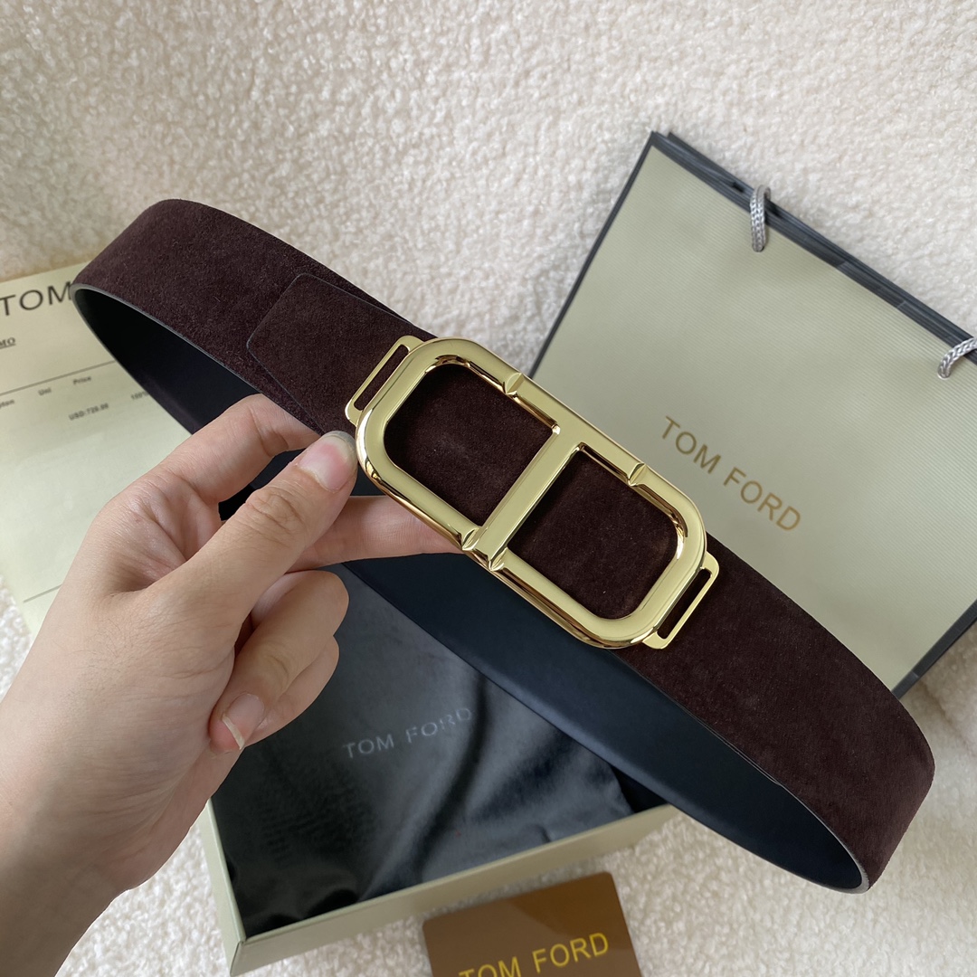   TOM FORD 汤姆福特。新品高端双面小牛皮，简约商务男士腰带，4.0cm宽，双面使用，配原版包装
