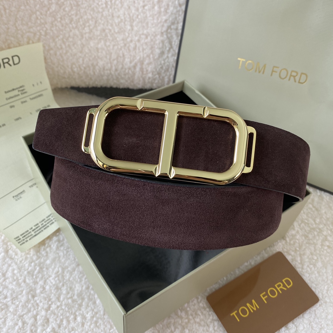   TOM FORD 汤姆福特。新品高端双面小牛皮，简约商务男士腰带，4.0cm宽，双面使用，配原版包装