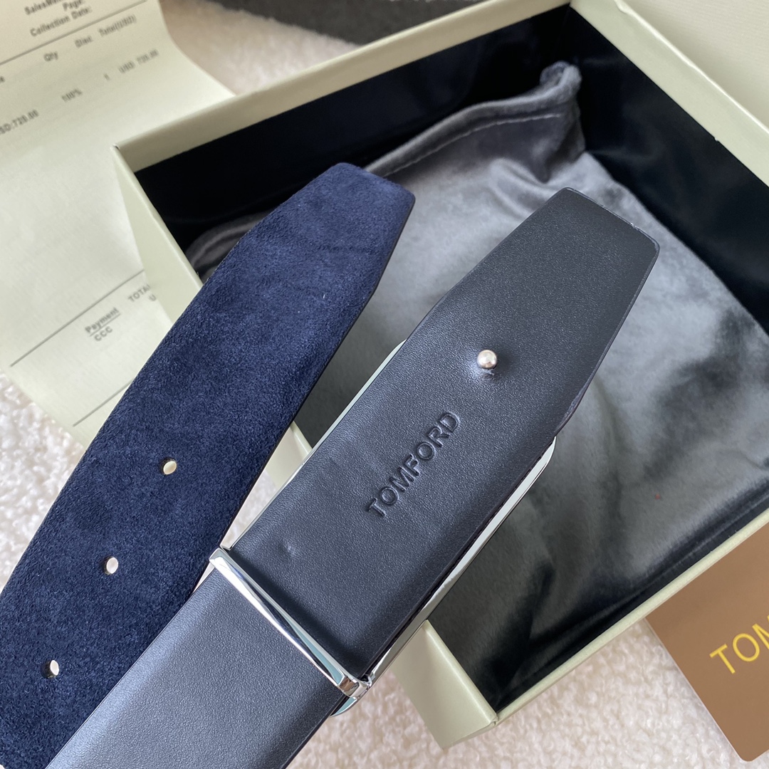   TOM FORD 汤姆福特。新品高端双面小牛皮，简约商务男士腰带，4.0cm宽，双面使用，配原版包装
