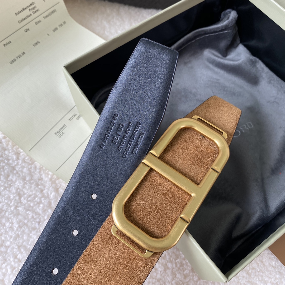  TOM FORD 汤姆福特。新品高端双面小牛皮，简约商务男士腰带，4.0cm宽，双面使用，配原版包装