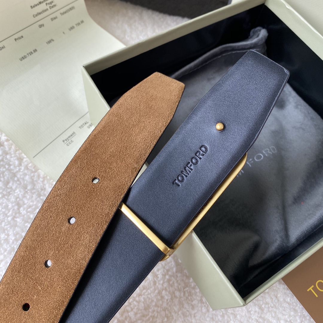  TOM FORD 汤姆福特。新品高端双面小牛皮，简约商务男士腰带，4.0cm宽，双面使用，配原版包装