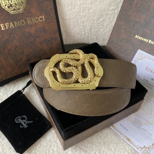 Stefano Ricci Leather Belt with Snake Buckle, Designer Belt for Men, 38mm