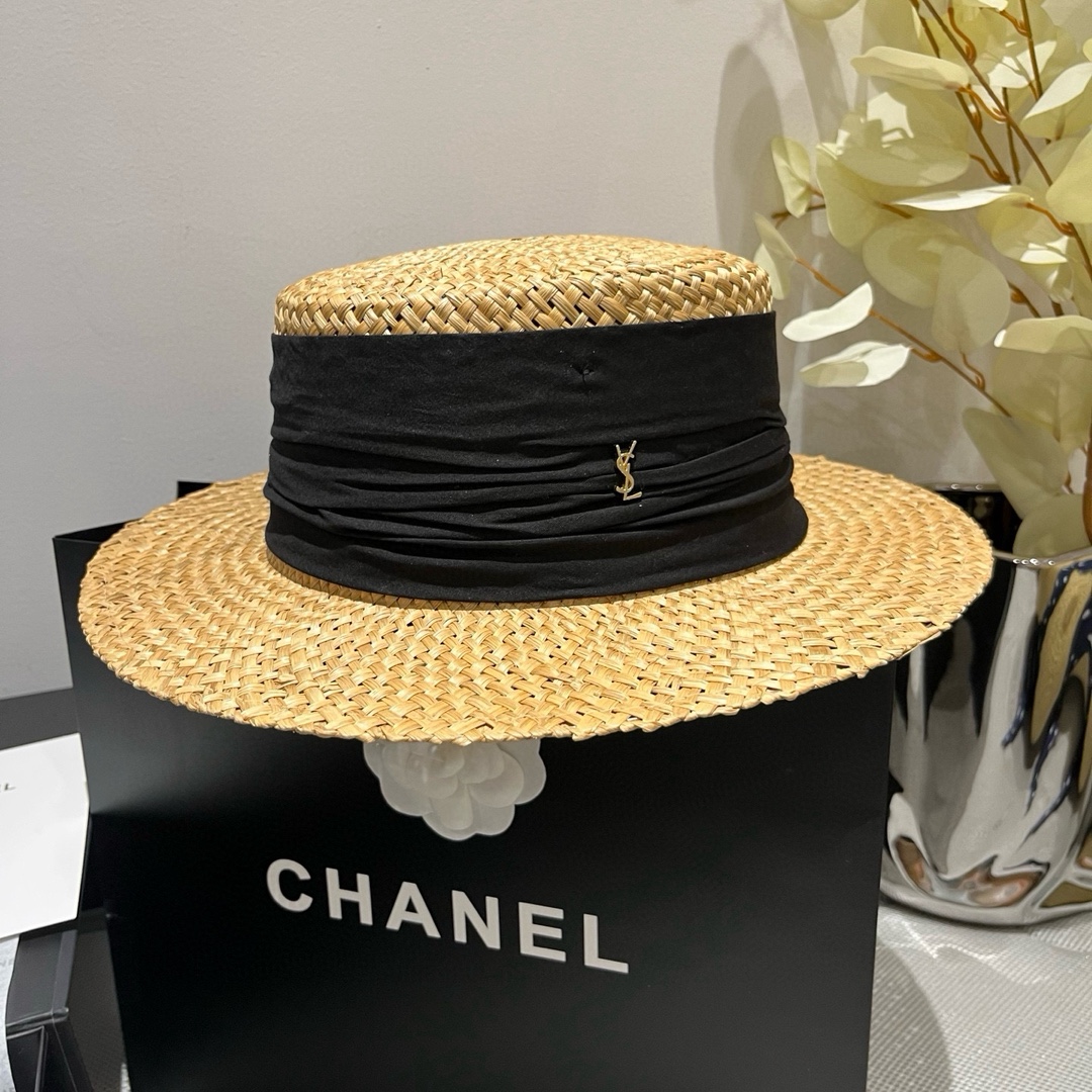 [YSL Hats]ysl Saint Laurent new top hat straw hat Head circumference 57cm