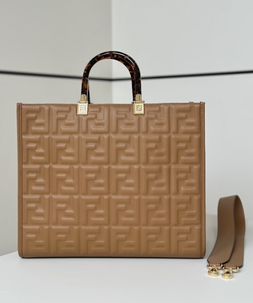 Fendi Embossed Leather Tote Bag with Amber Handle and Detachable Strap 1 Fendi Embossed Leather Tote Bag with Amber Handle and Detachable Strap