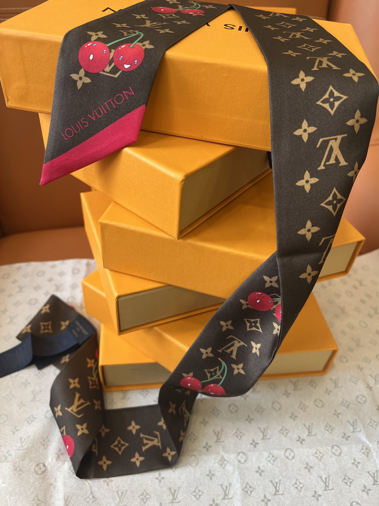 Louis Vuitton x Murakami Takashi Cerise Monogram Silk Bandeau Scarf 3 i1748934592 2114 1