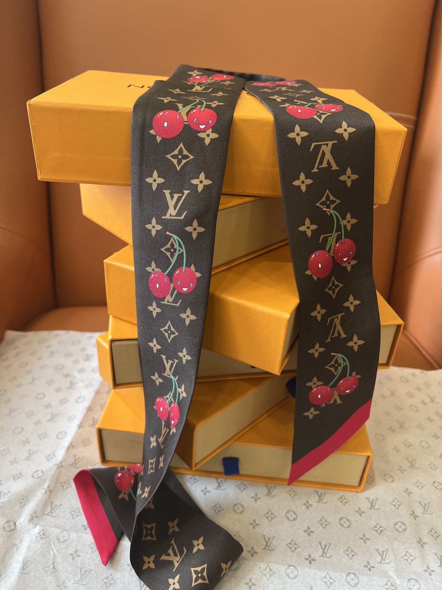 Louis Vuitton x Murakami Takashi Cerise Monogram Silk Bandeau Scarf 4 i1748934592 6635 2