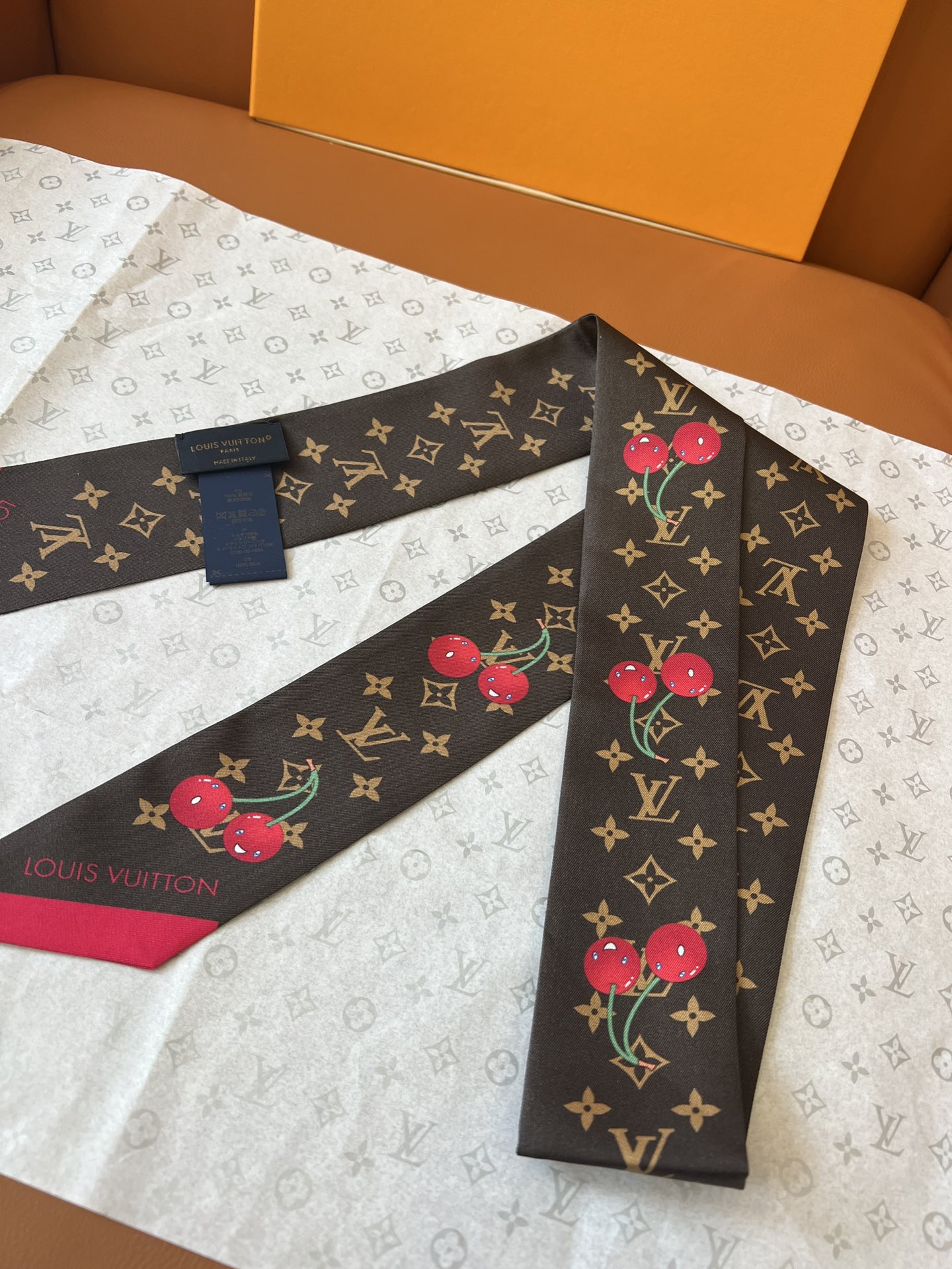 Louis Vuitton x Murakami Takashi Cerise Monogram Silk Bandeau Scarf 8 i1748934592 8071 6