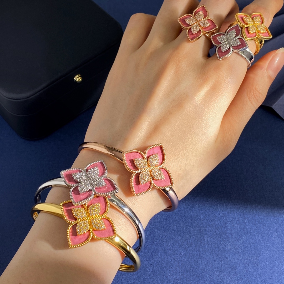 Roberto Coin Love in Verona necklace 18k yellow gold with pink rhodonite and diamond accents 42cm with 5cm extender