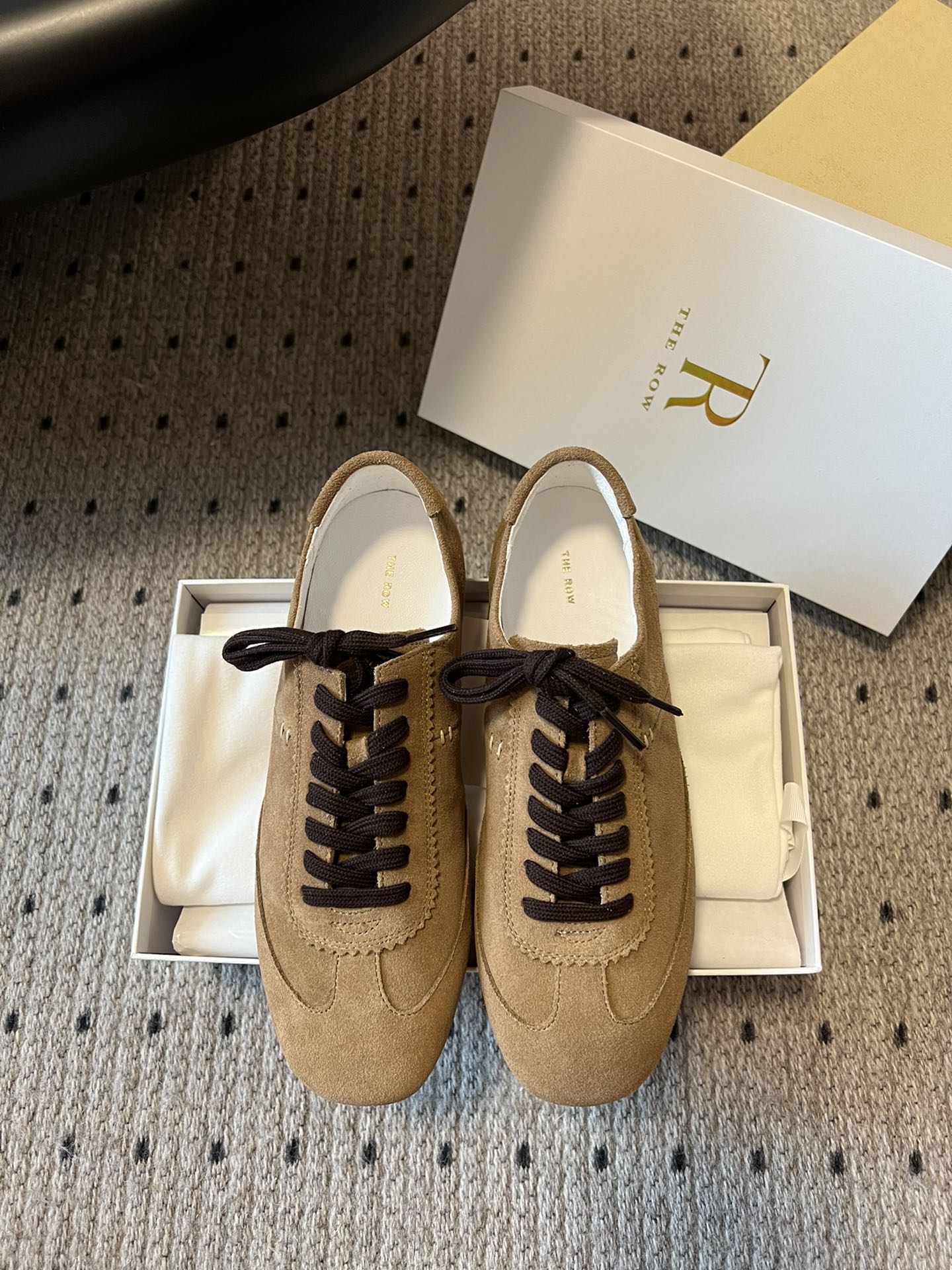 The Row 25SS Baskets style militaire, chaussures à lacets, sensation nuage + cuir véritable, cuir de veau importé + veau velours