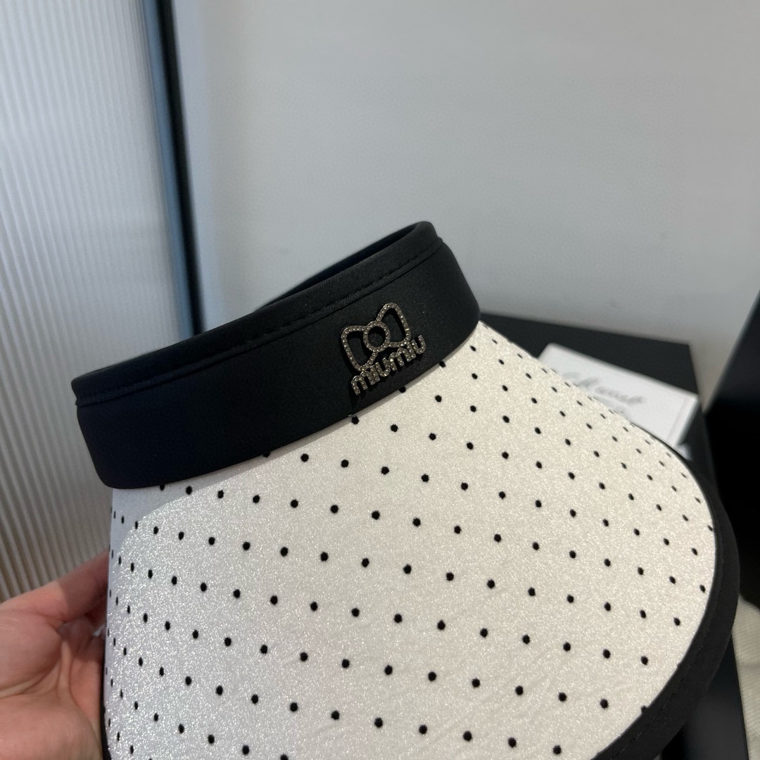 [Miu Miu Hats]Miumiu Miu new wave dot hollow top sunshade hat sunshade headban