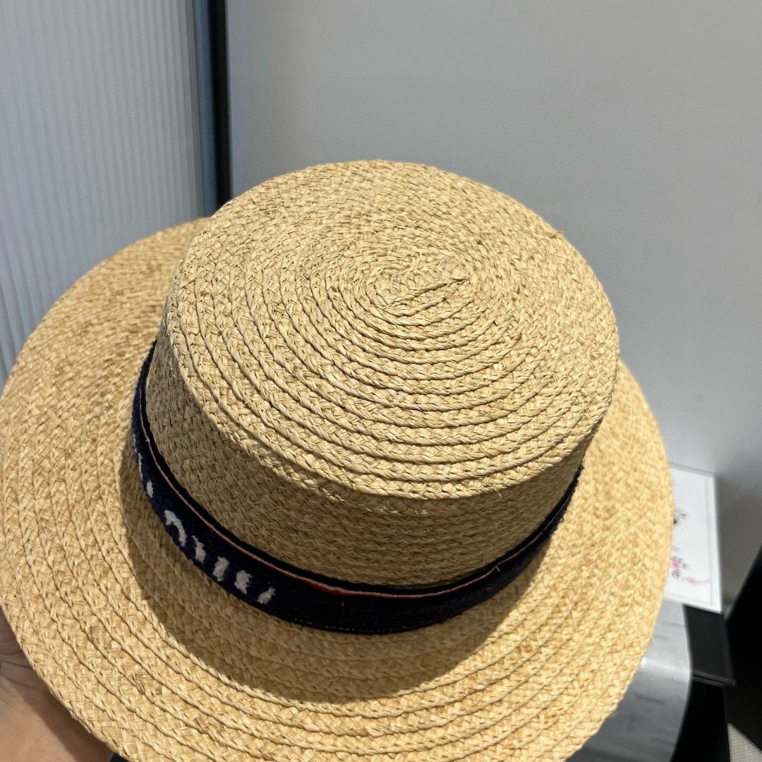 [Miu Miu Hats]miumiu Miu new straw hat 23-year-old new top hat Lafite straw ha