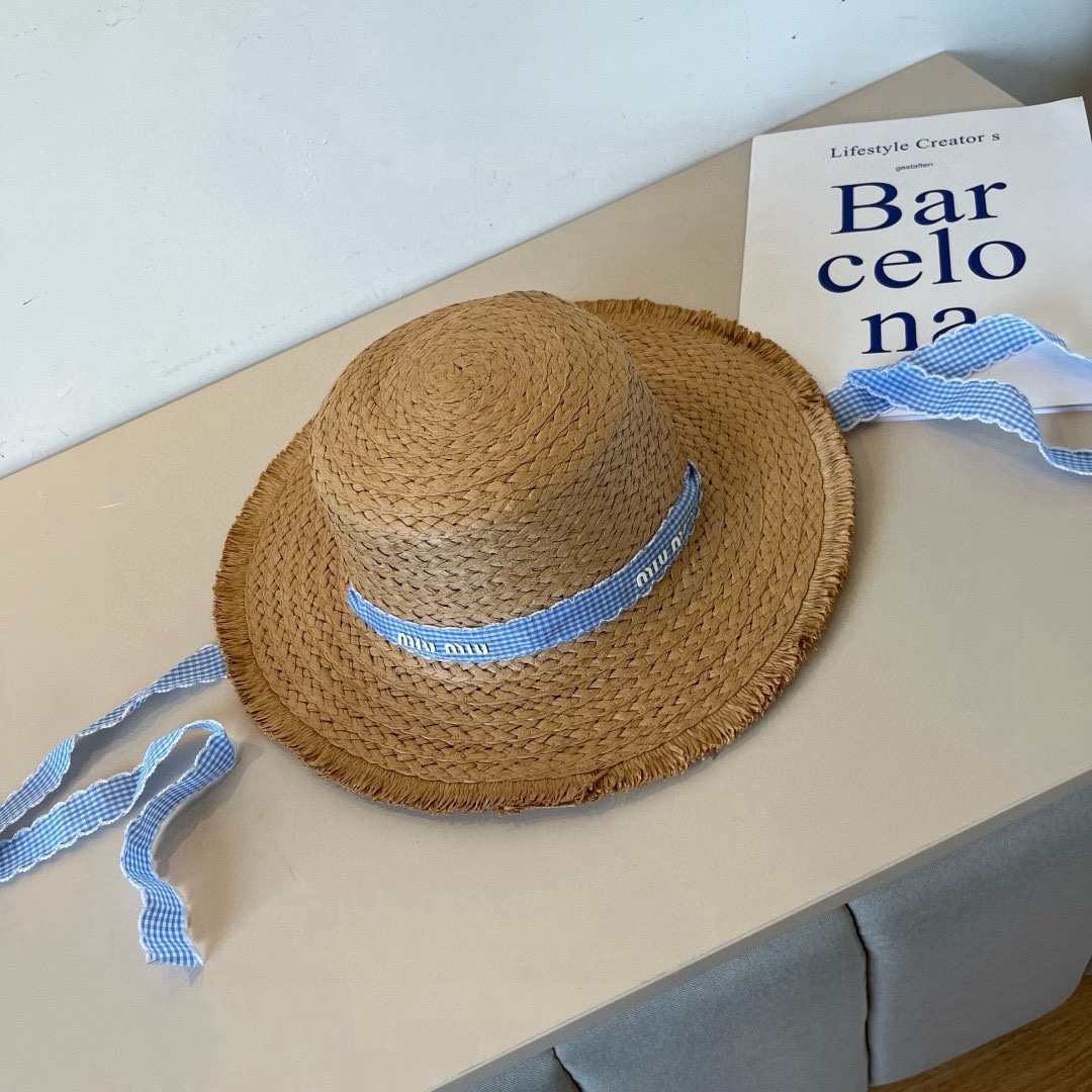 NO:345680,Miumiu Miu Lafite straw hat, top hat, head circumference 57cm hat, straw hat fisherman hat baseball hat, hat, miumiu, espadrilles, hatsmiumiu缪缪拉菲草帽,平顶礼帽,头围57cm帽子草帽渔夫帽棒球帽,帽子,miumiu,espadrilles,hats,hat