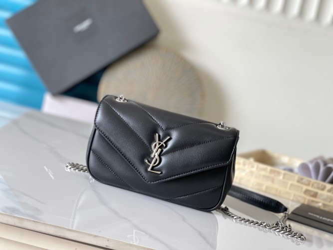 Saint Laurent Loulou Mini Black Leather Shoulder Bag with Silver Hardware 1 Saint Laurent Loulou Mini Black Leather Shoulder Bag with Silver Hardware