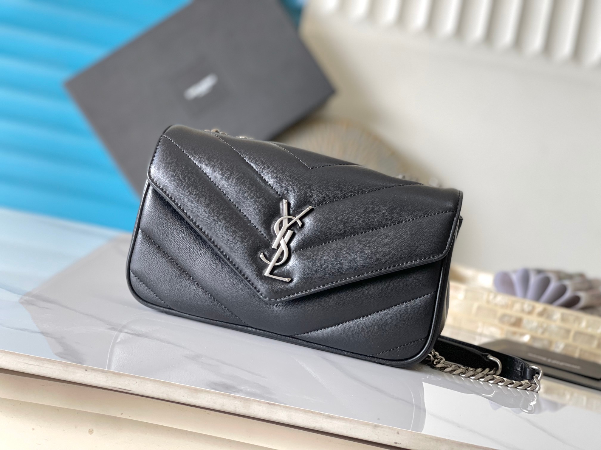 Lambskin Herringbone Quilted Envelope Bag Sliding Chain Detachable Card Holder Makeup Mirror