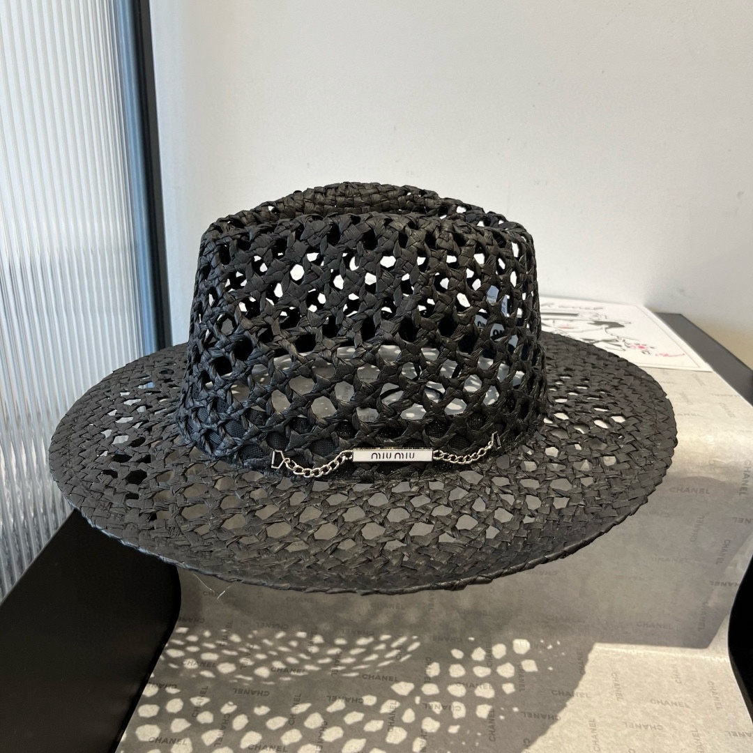 [Miu Miu Hats]Miumiu Miumiu New Top Hat hollow top hat Head circumference 57cm