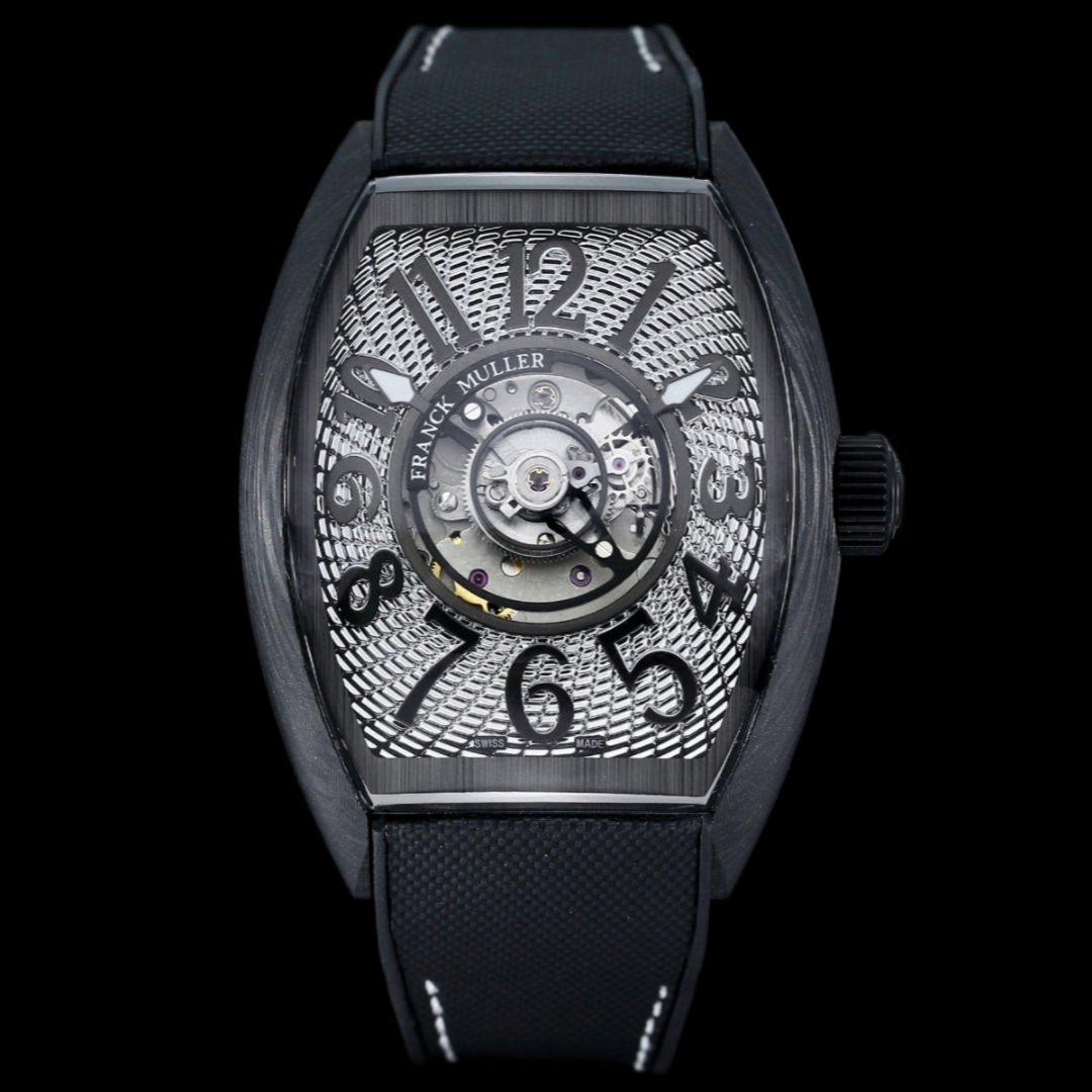 NO:896052,'New Watch' Franck Muller launches Grand Central Tourbillon mid-mounted tourbillon watch Franck Muller launches a new tourbillon watch - 'Grand Central Tourbillon'. What is special is the unique 'center-mounted tourbillon' structure, allowing the slowly rotating tourbillon to become the visual focus on the dial. Cintrée Curvex  The barrel-shaped case has been redesigned with slender and smooth lines. The upper and lower ends of the watch mirror extend to the lugs, making the dial more spacious and open. The case is made of carbon fiber with fine texture. The black and gray stripes of carbon fiber create a subtle texture that is both charming and elegant, yet abstract and casual.  The lacquered dial is paired with eye-catching oversized Arabic numerals, and the embossed guilloché texture radiates from the inside out to form a spiral pattern, echoing the rotation of the tourbillon. Since the tourbillon occupies the central position of the dial, the pointer gear train is also modified accordingly, and the pointer is installed on the edge of the tourbillon, as if suspended above the dial. It is equipped with a self-made FM CX 40T-CTR self-winding movement with a swing frequency of 28800vh, providing a power reserve of up to 4 days.  Paired with a fluororubber tailor-made nylon strap and a new version of the special brushed folding clasp.19860909『新表』Franck Muller 法穆兰 推出 Grand Central Tourbillon 中置陀飞轮腕表 Franck Muller 推出一枚陀飞轮腕表新作——「Grand Central Tourbillon」,特别之处在于采用独特的「中置陀飞轮」结构,让缓慢旋转的陀飞轮成为表盘上的视觉焦点. Cintrée Curvex 桶形表壳经过重新设计,线条纤细而流畅,表镜上下两端延伸至表耳,让表盘更加宽敞开阔.表壳以碳纤维打造,纹理细腻,碳纤维的黑色和灰色条纹营造出微妙的质感,既迷人优雅,又抽象随意. 漆面表盘,搭配醒目的超大尺寸阿拉伯数字时标,压印玑镂纹理由内而外发散形成螺旋图案,呼应着陀飞轮的旋转.由于陀飞轮占据了表盘的中央位置,指针齿轮系也相应改造,指针被安装在陀飞轮边缘,如同悬浮于表盘之上. 搭载自制 FM CX 40T-CTR 自动上链机芯,摆频28800vh,提供长达4天的动力储备. 搭配氟橡胶裁缝尼龙表带,新版专用款拉丝工艺折叠表扣.,,Watch