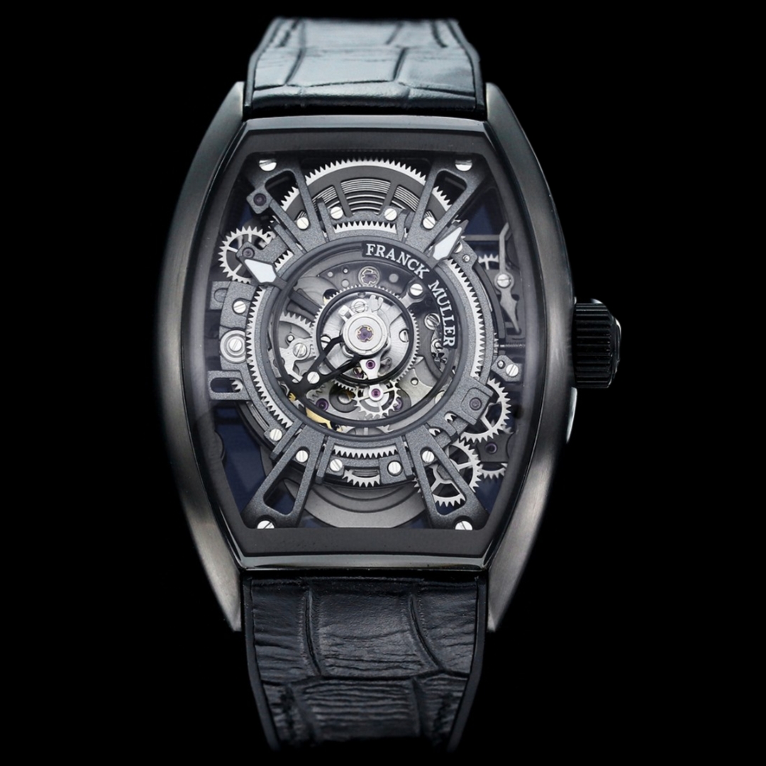 NO:896053,'New Watch' Franck Muller grandly launches the Curvex CX Center Skeleton Tourbillon Watch. Franck Muller launches a new center skeleton tourbillon watch. This is an outstanding timepiece that embodies Franck Muller's innovative spirit and exquisite craftsmanship. This masterpiece combines exquisite skills, precision and dedication, making the watch transcend mere functionality and become an unparalleled symbol of craftsmanship. Cintree Curvex  The barrel-shaped watch case has been redesigned with slender and smooth lines. The upper and lower ends of the watch mirror extend to the lugs, making the dial more spacious and open. The watch case is made of fine steel, with three color options of steel, rose and black. The shell is finely polished and generous.  The large tourbillon rotates on the dial, and the hands are installed on the edge of the tourbillon, as if they are suspended above the dial. The well-proportioned hollow design allows the dynamic gears to fly in the air, and the full sense of mechanics comes to your face. The hollow watch allows you to enter an unparalleled world of elegance. This masterpiece not only provides extraordinary technical wonders, but also contains emotions that can only be found in Franck Muller.  Paired with a fluororubber stitched genuine leather strap, it is comfortable and avant-garde; the new version of the special brushed folding clasp is convenient, compact and exquisite.19860909『新表』Franck Muller 法穆兰 隆重推出Curvex CX 中置大陀飞轮镂空腕表 Franck Muller全新推出中置镂空陀飞轮腕表,这是一枚体现Franck Muller创新精神和精湛工艺的杰出时计.这枚杰作融合了精湛技艺、精准度与奉献精神,使腕表超越了单纯的功能性,成为无与伦比的工艺象征. Cintree Curvex 桶形表壳经过重新设计,线条纤细而流畅,表镜上下两端延伸至表耳,让表盘更加宽敞开阔.表壳以精钢打造,有钢色、玫瑰色和黑色三种配色选择,壳身打磨细腻,大方得体. 大型的陀飞轮在表盘旋转,指针被安装在陀飞轮边缘,如同悬浮于表盘之上.错落有致的镂空设计,让动感的齿轮飞弛于空中,满满的机械感扑面而来,镂空腕表,让您进入一个无与伦比的优雅世界.这款杰作不仅提供了非凡的技术奇观,还蕴含着只有在Franck Muller才能找到的情感. 搭配氟橡胶缝贴真皮表带,舒适前卫；新版专用拉丝工艺折叠表扣,捷便小巧玲珑.,,Watch