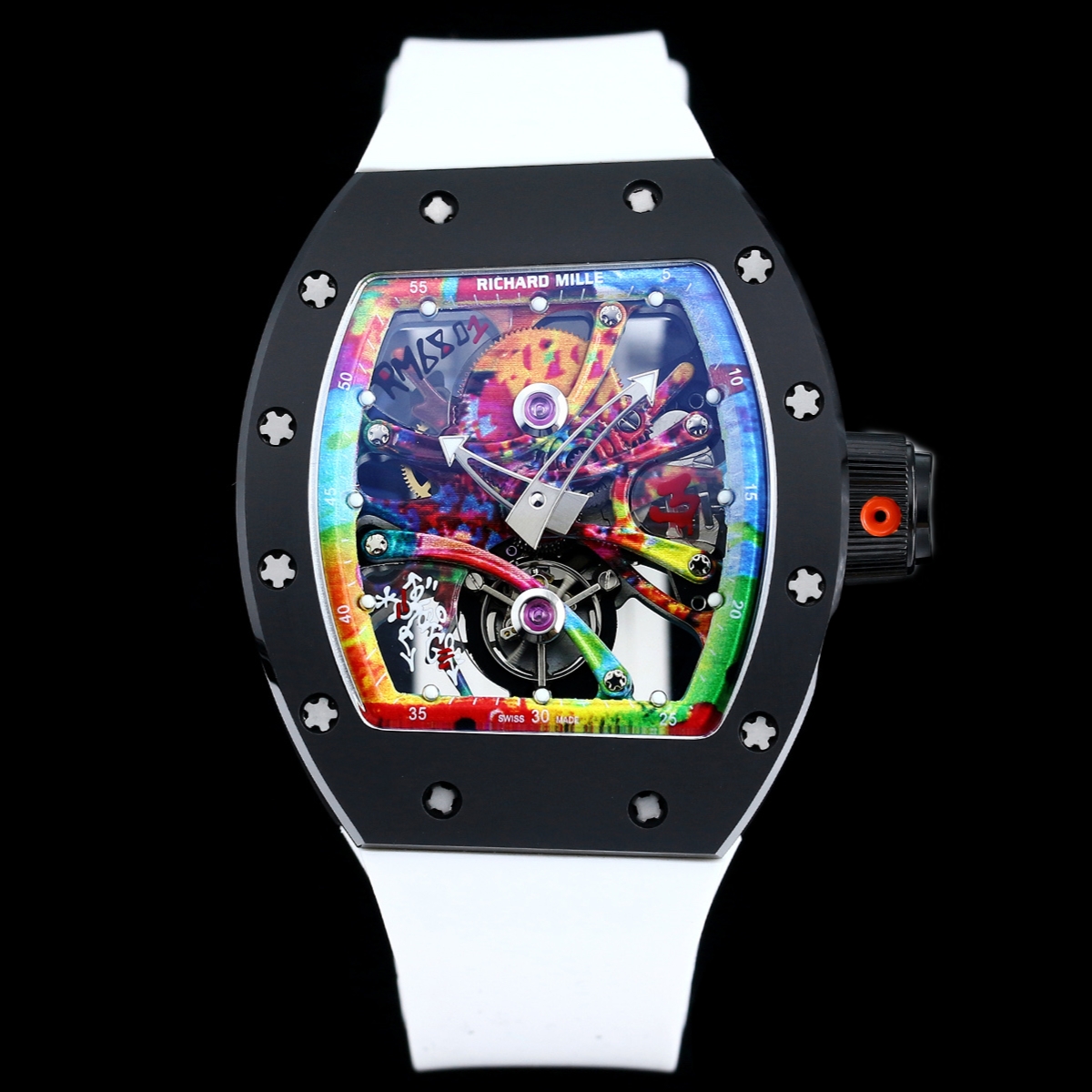 NO:541566,New graffiti all-in-one machine, Richard Miller (RM68-01), I am from the Graffiti Master, this watch is from the innovative work of 'Graffiti Master Cyril Han'. Let this watch accompany everyone to the colorful and colorful, and walk at the forefront of the trend [RICHARD MILLE] special edition, outstanding, unique, unique, and bring it to hand, a first-class feeling and experience. Welcome to taste this watch, with a domineering and unrestrained shape and has a shocking charm. Paired with a bright leather light strap with bright colors, it is more cool and avant-garde. In the midsummer, when you change into a short-sleeved T-shirt, you will be very eye-catching with a bright watch on your wrist? With an all-in-one machine, the counter is synchronized with top replicas and real display!  !  !  ,,T-shirt,tees,t-shirt19860909新款涂鸦一体机, 理查德.米勒（RM68-01）,我来自涂鸦大师,此款腕表是来自《涂鸦大师Cyril han》创新之作.就让此款腕表陪着大家跨向色彩缤纷的 五颜六色 走在潮流最前线【RICHARD MILLE】特别版 突出,个性特别 独一无二 带上手 一级棒的感觉与体验 欢迎来品尝此款 腕表,造型霸气不羁,具有震撼人心的魅力.搭配艳耀色彩的真皮轻便表带,更拉风,更前卫.缤纷盛夏,换上短袖T恤的你,腕间搭上鲜艳的表款,是不是很吸睛?搭配着一体机 专柜同步顶级复刻 真实展现！！！,,T-shirt,tees，t-shirt,Watch