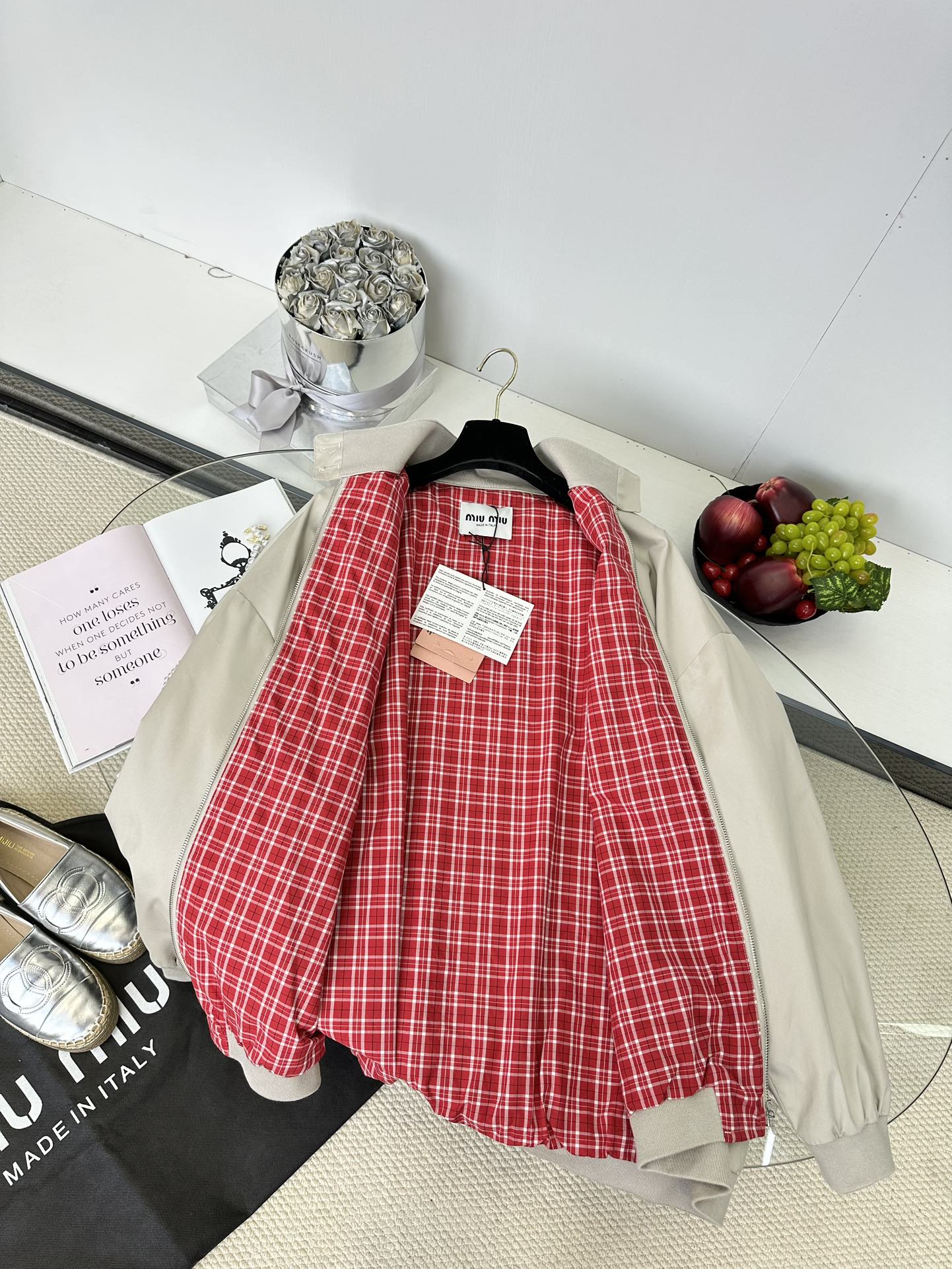 Miu Miu Color Block Baseball Jacket - Red Plaid, Oversized Fit 3 i1749106235 2162 1