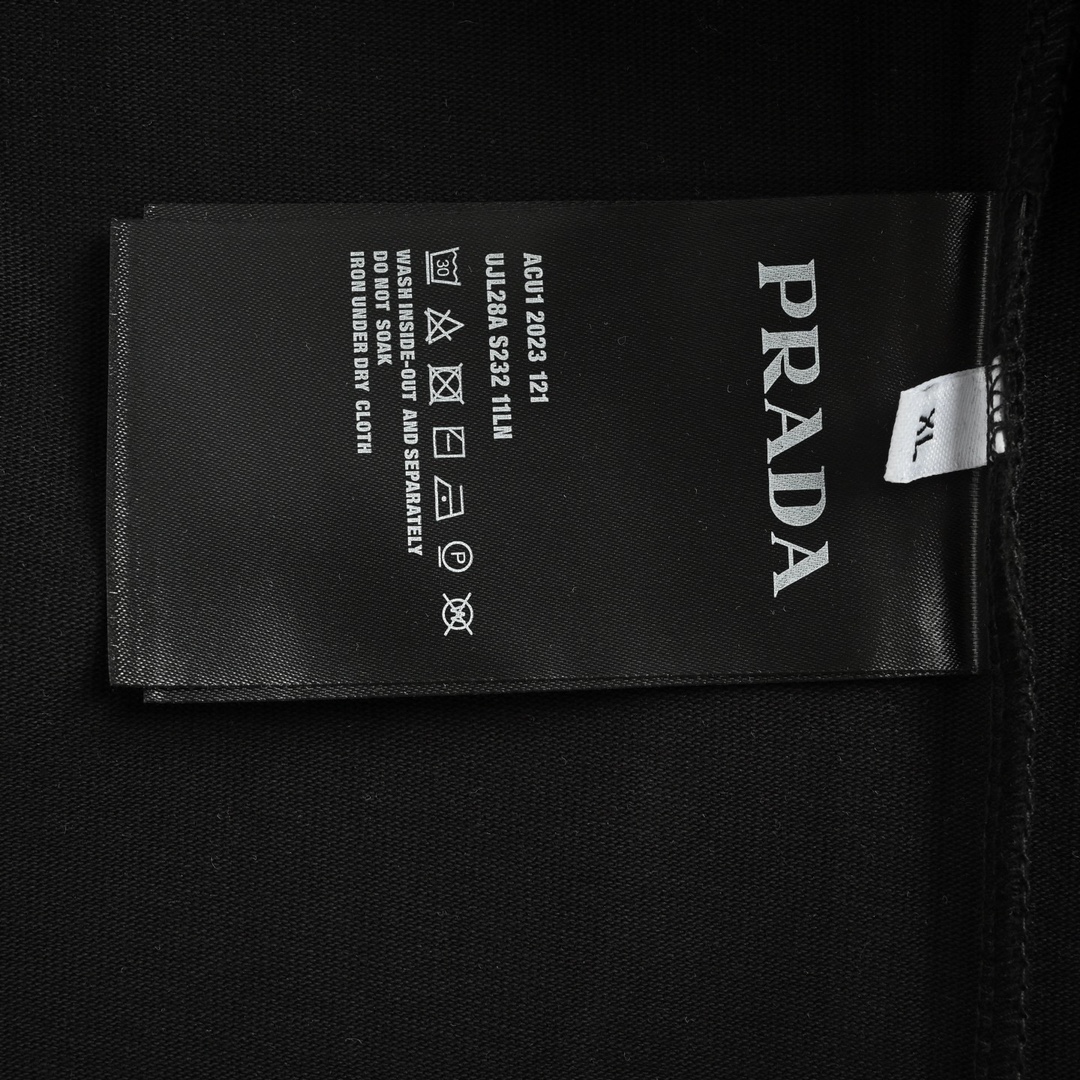 普拉达/Prada 夏季新款 拼色字母刺绣圆领短袖T恤