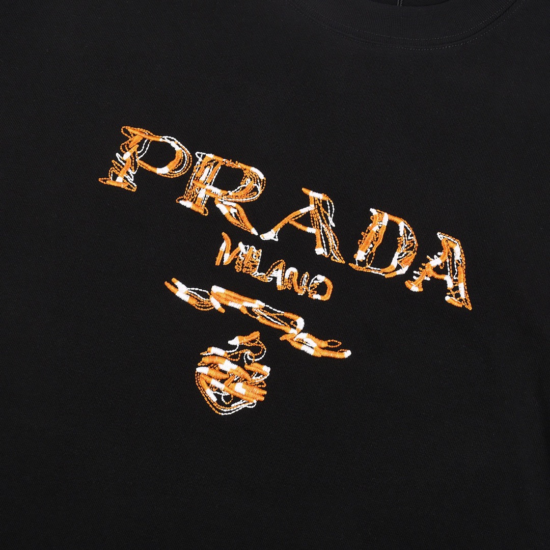 普拉达/Prada 夏季新款 拼色字母刺绣圆领短袖T恤