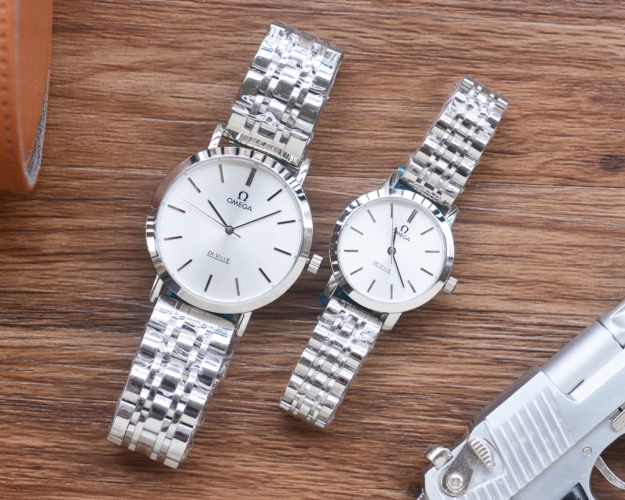 OMEGA Quartz Movement Couple Watches, Stainless Steel Band, White Dial 1 OMEGA Quartz Movement Couple Watches, Stainless Steel Band, White Dial