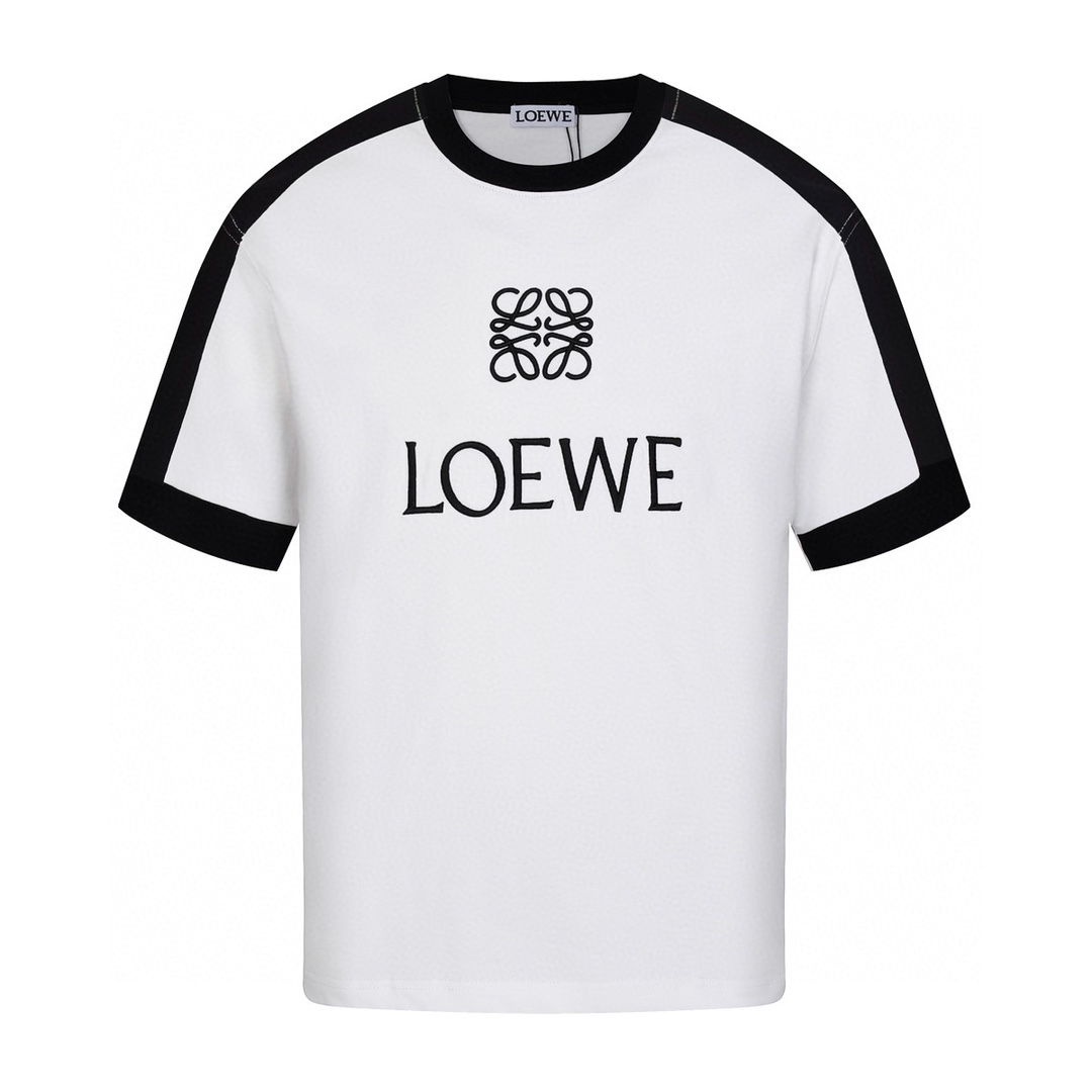 罗意威/Loewe 夏季新款拼接织带刺绣字母圆领短袖T恤