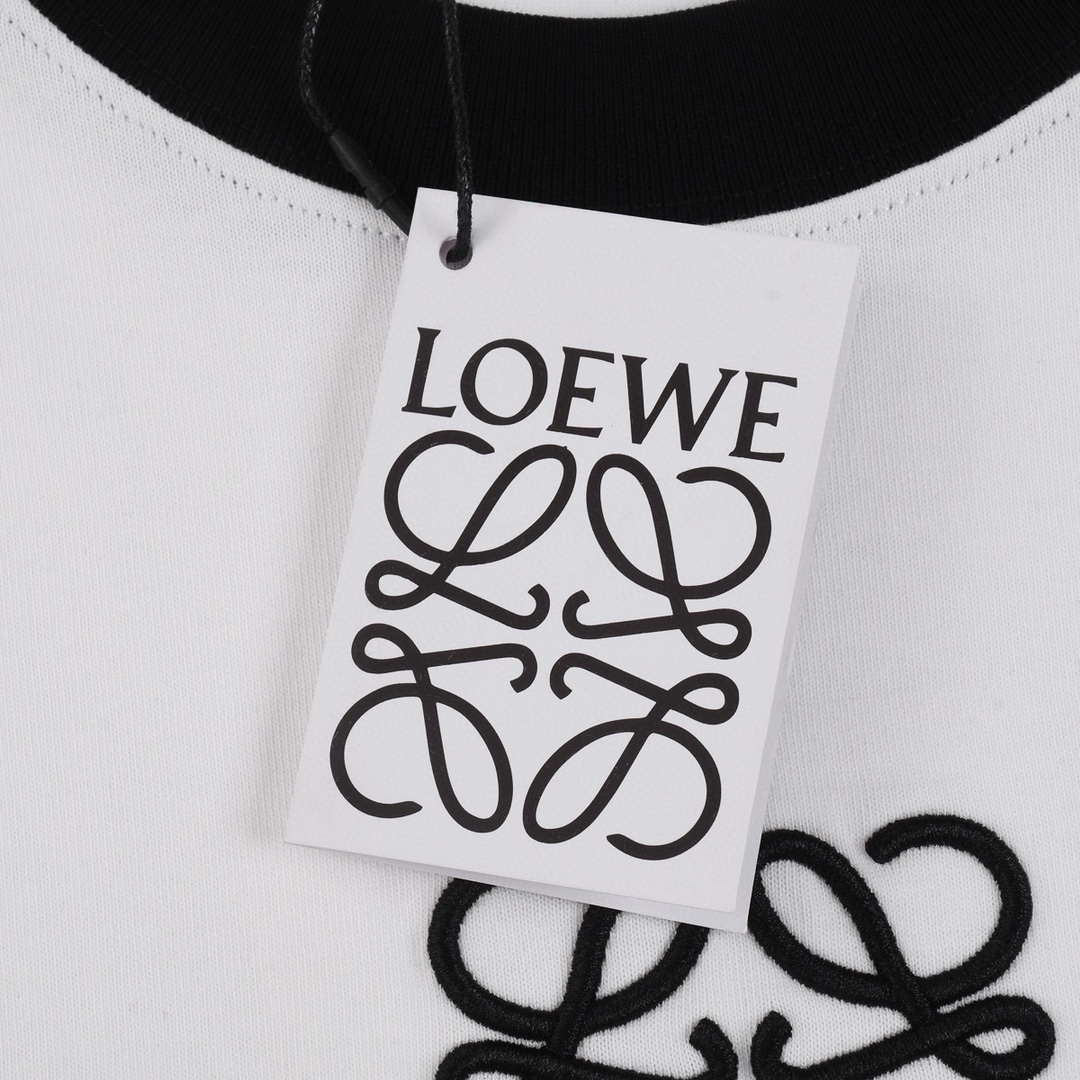 罗意威/Loewe 夏季新款拼接织带刺绣字母圆领短袖T恤