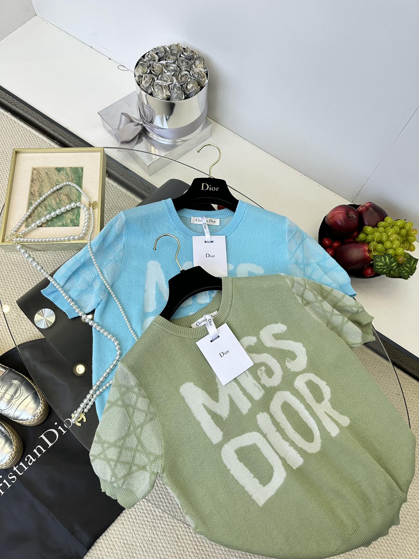 Dior Ice Silk Knitted Short Sleeve Top - Comfortable Summer Essential 2 i1749220477 9698 0