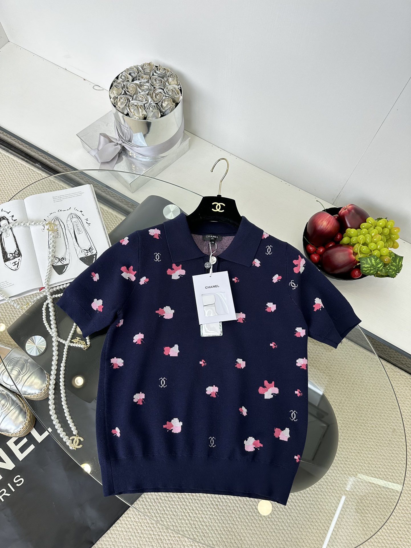 Chanel Floral Print Top - Elegant Deep Blue with Pink Accents 10 i1749220740 1301 8