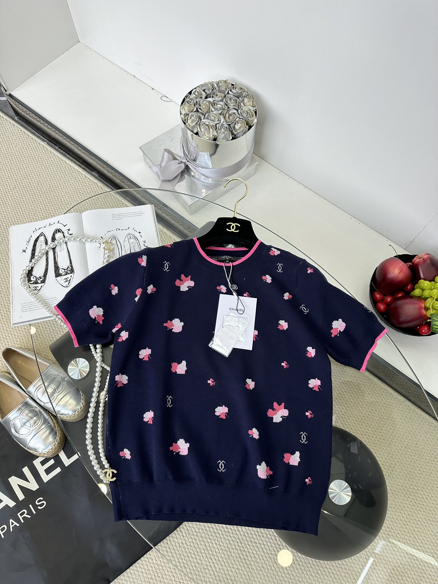 Chanel Floral Print Top - Elegant Deep Blue with Pink Accents 7 i1749220740 1445 5
