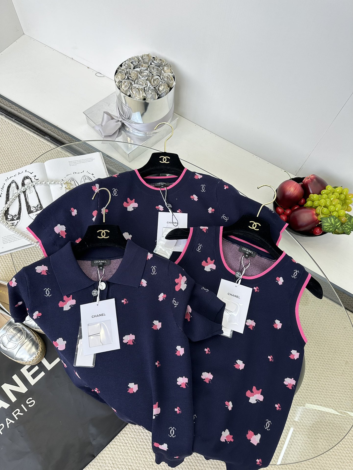 Chanel Floral Print Top - Elegant Deep Blue with Pink Accents 2 i1749220740 6190 0